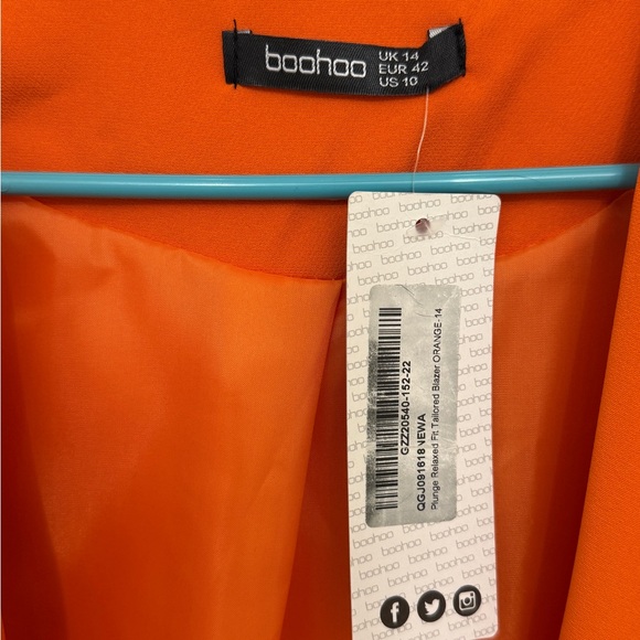 NWT Boohoo Made in Italy Bold Orange Women's Blazer Size 10 - Picture 3 of 8